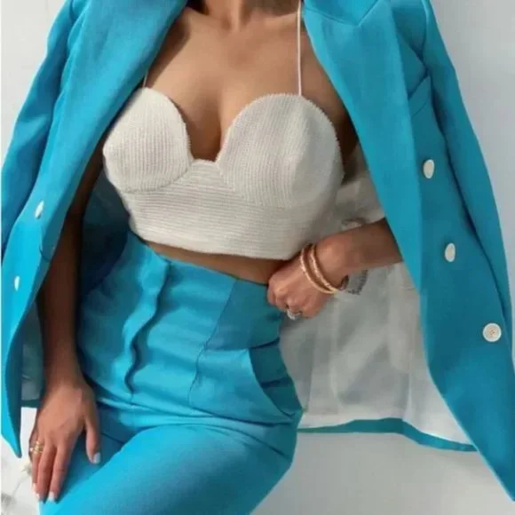 Zara Oyster White Beaded Crop Top NWT - Picture 2 of 5